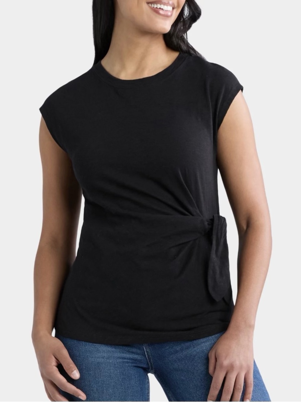 Black Side Tie Cap Sleeve Top
